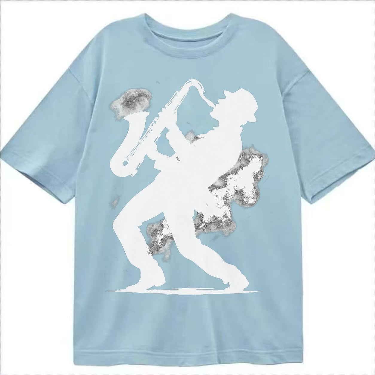 Saxophonist Playing Jazz In Smoky Room Classic T-shirt – light-blue
