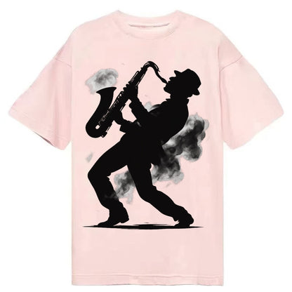 Saxophonist Playing Jazz In Smoky Room Classic T-shirt – pink