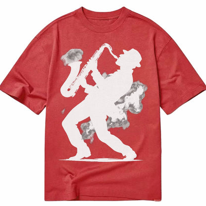Saxophonist Playing Jazz In Smoky Room Classic T-shirt – red