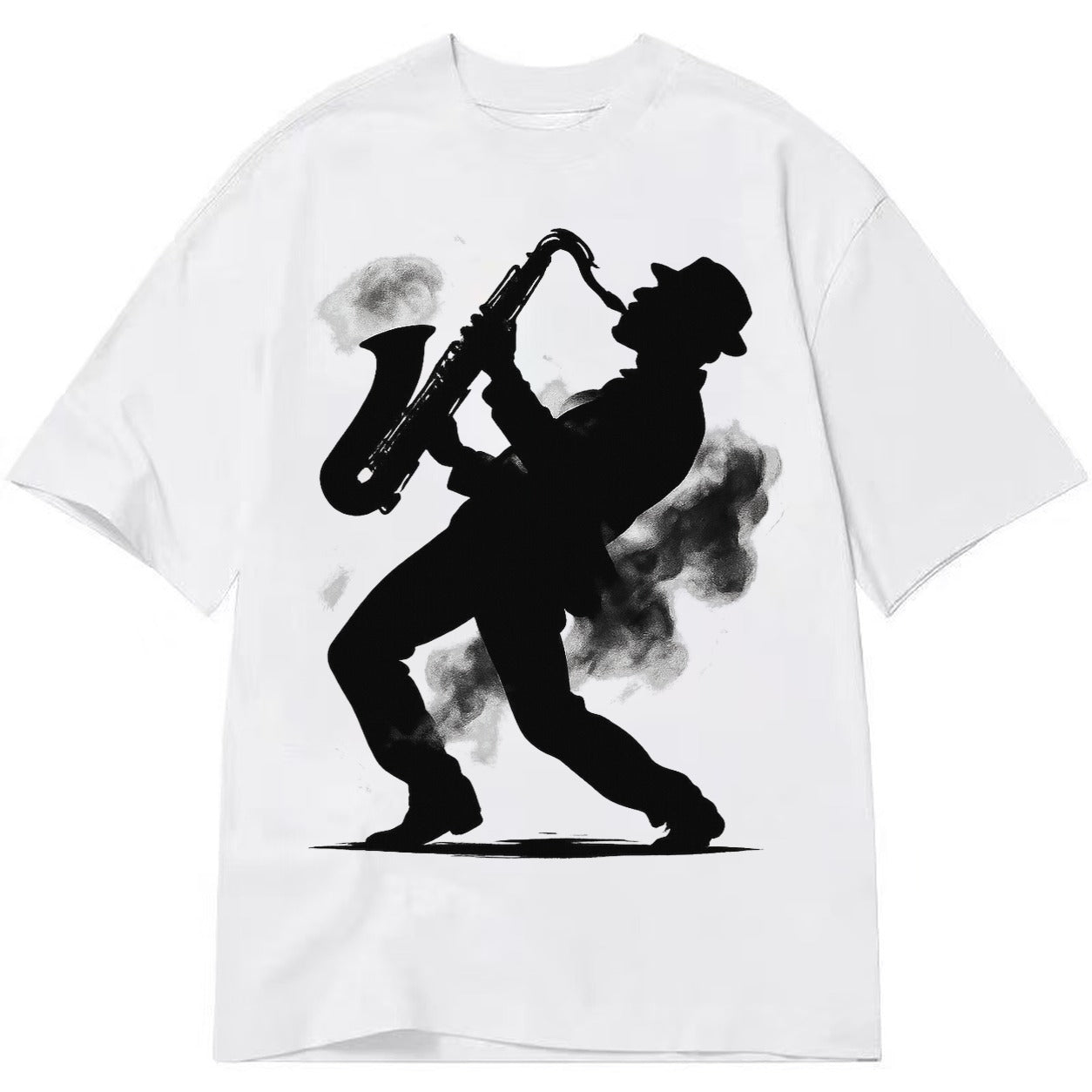 Saxophonist Playing Jazz In Smoky Room Classic T-shirt – white