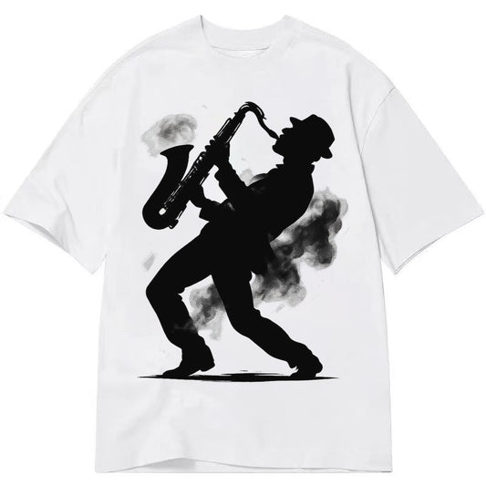 Saxophonist Playing Jazz In Smoky Room Classic T-shirt – white