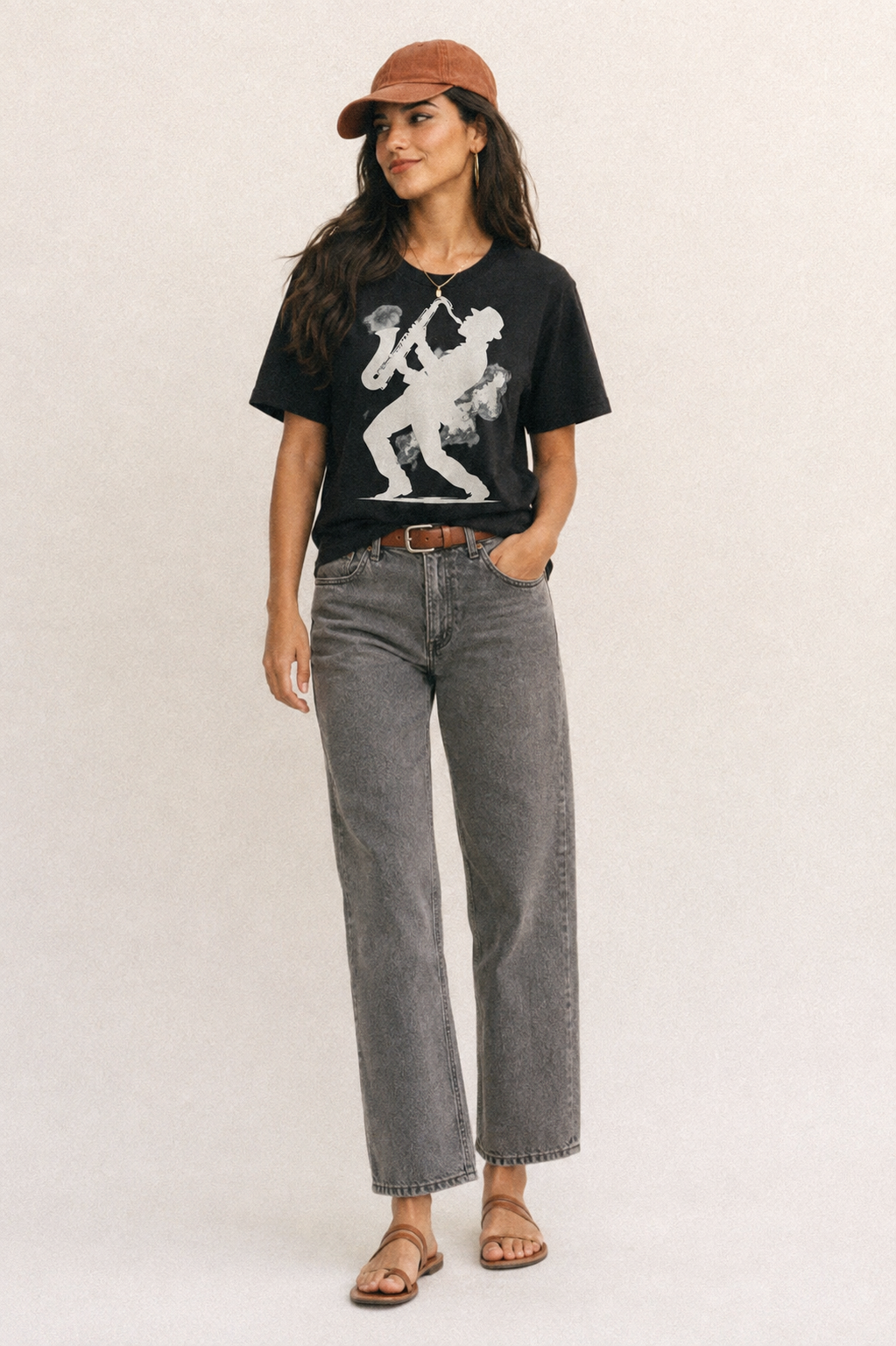 Saxophonist Playing Jazz In Smoky Room Classic T-shirt – studio model photo