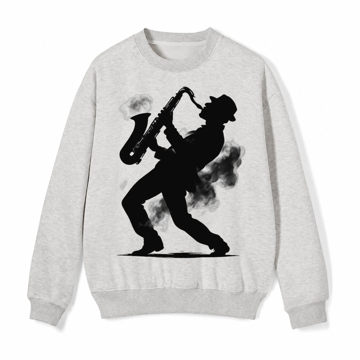 Saxophonist Playing Jazz In Smoky Room Fleece Sweatshirt – light-gray