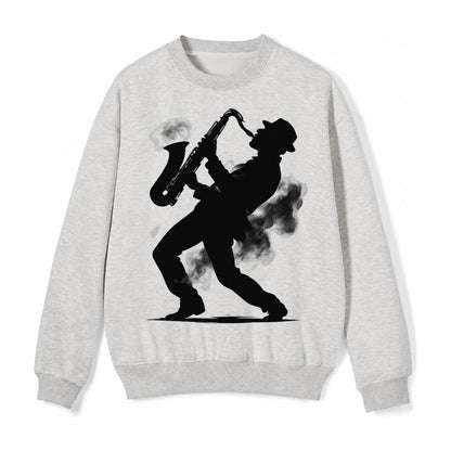 Saxophonist Playing Jazz In Smoky Room Fleece Sweatshirt – light-gray