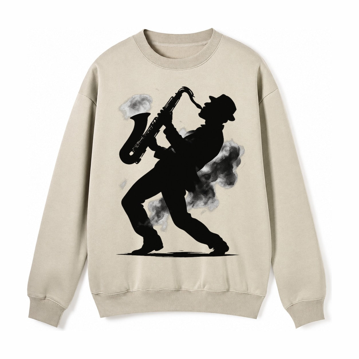 Saxophonist Playing Jazz In Smoky Room Fleece Sweatshirt – light-khaki