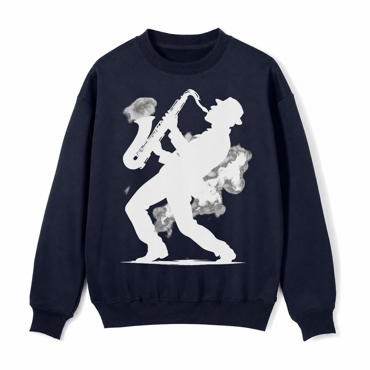 Saxophonist Playing Jazz In Smoky Room Fleece Sweatshirt – navy-blue