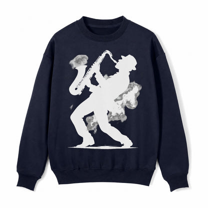 Saxophonist Playing Jazz In Smoky Room Fleece Sweatshirt – navy-blue