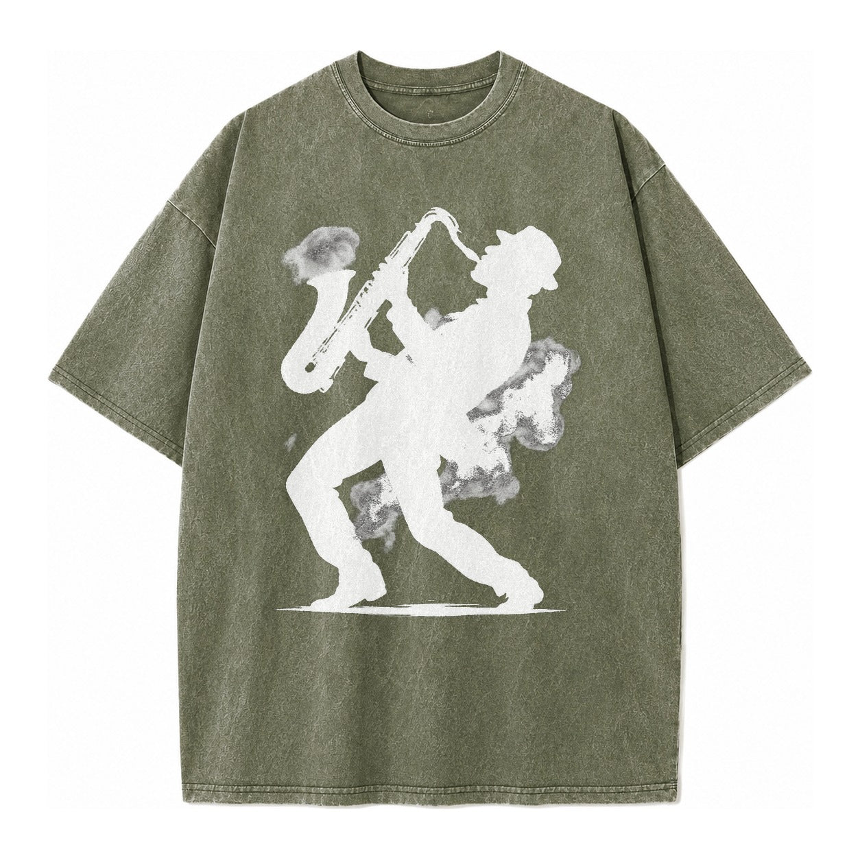 Saxophonist Playing Jazz In Smoky Room Vintage T-shirt – army-green