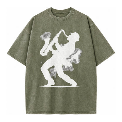 Saxophonist Playing Jazz In Smoky Room Vintage T-shirt – army-green
