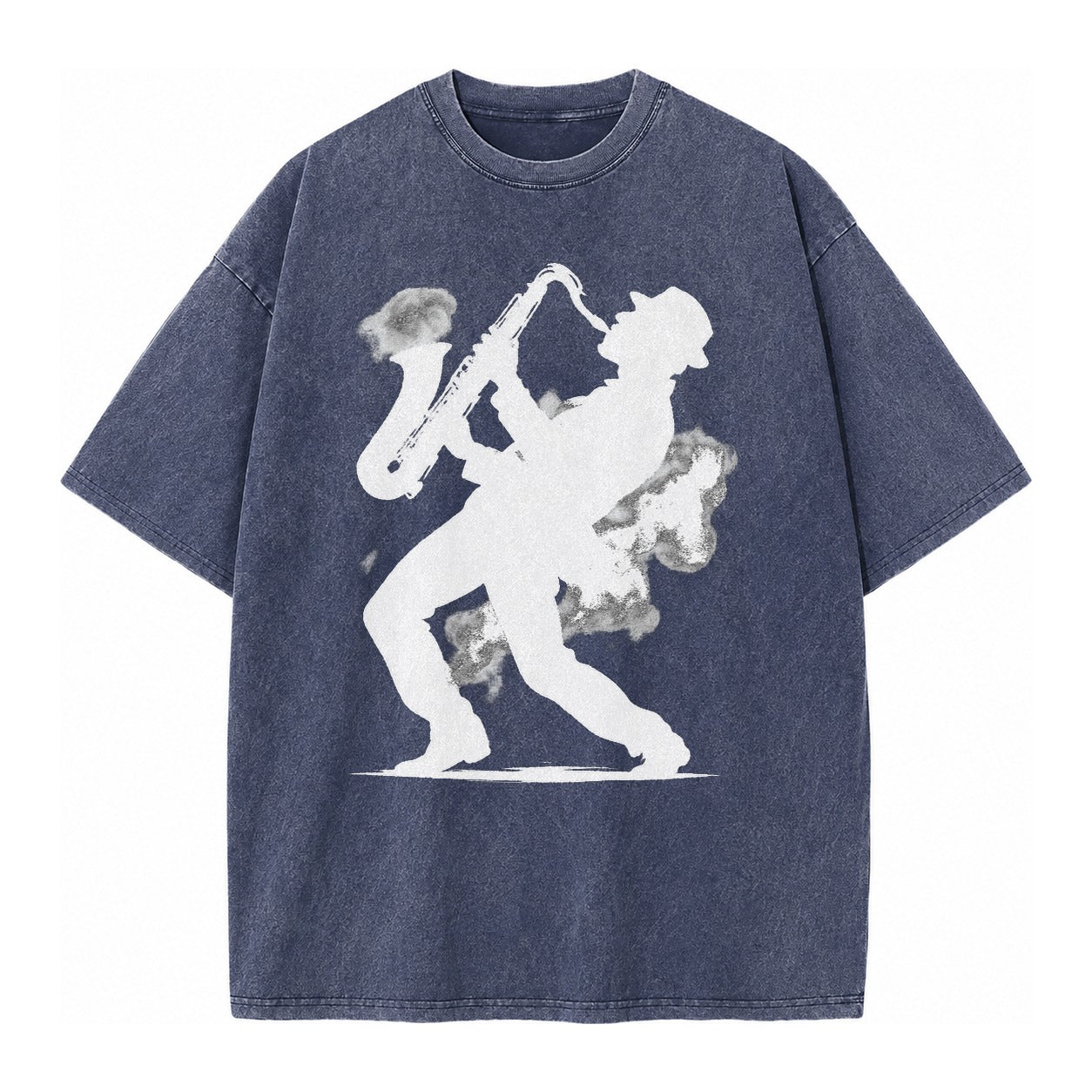 Saxophonist Playing Jazz In Smoky Room Vintage T-shirt – blue