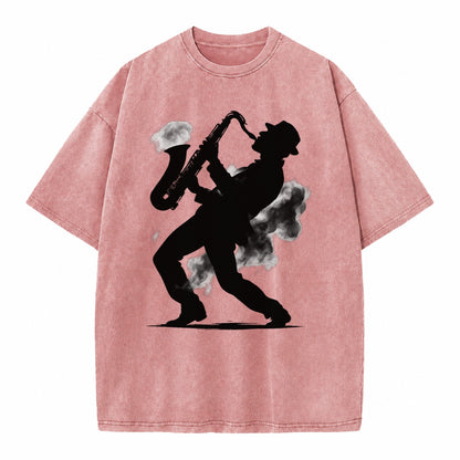 Saxophonist Playing Jazz In Smoky Room Vintage T-shirt – dusty-rose