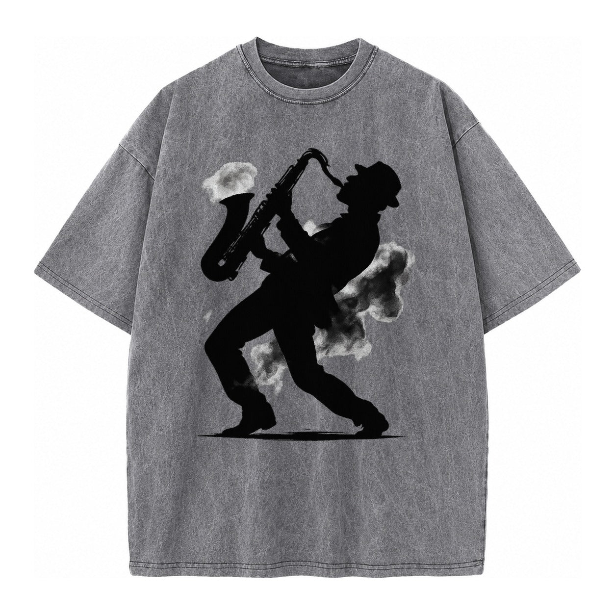 Saxophonist Playing Jazz In Smoky Room Vintage T-shirt – grey