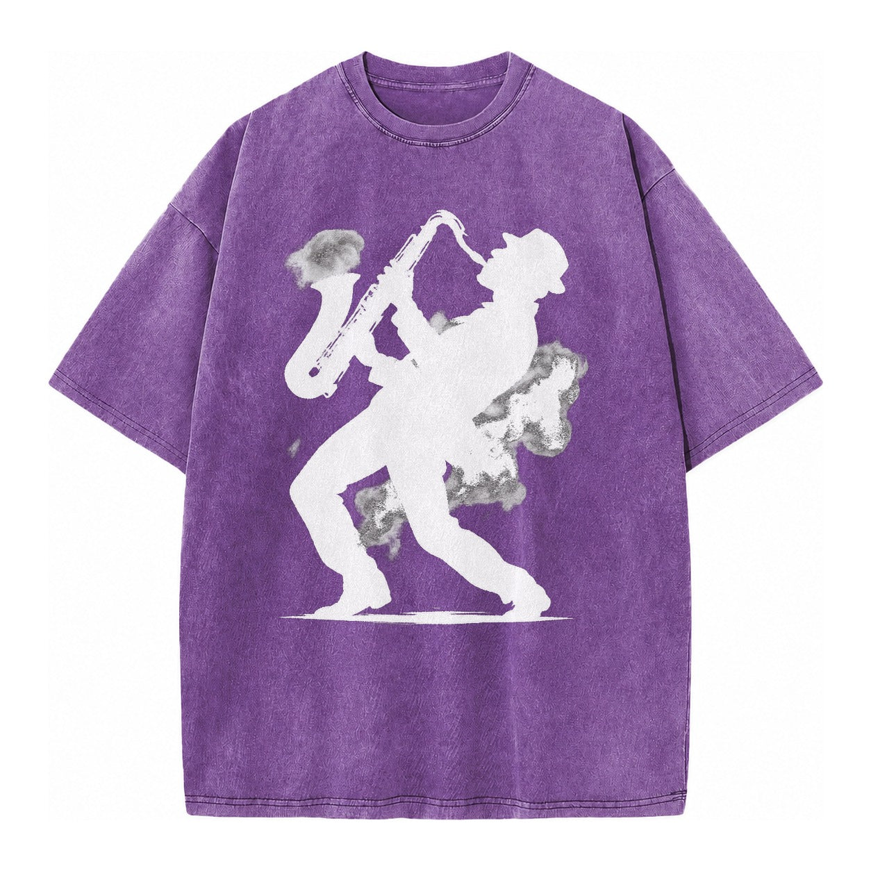 Saxophonist Playing Jazz In Smoky Room Vintage T-shirt – purple