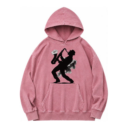 Saxophonist Playing Jazz In Smoky Room Vintage Washed Hoodie – dusty-rose