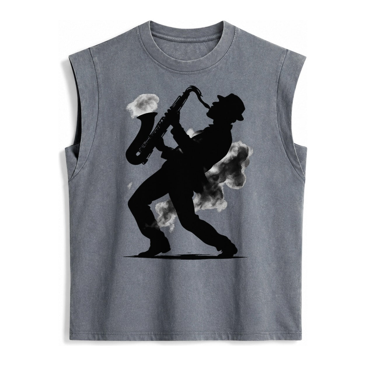 Saxophonist Playing Jazz In Smoky Room Vintage Washed Tank – grey