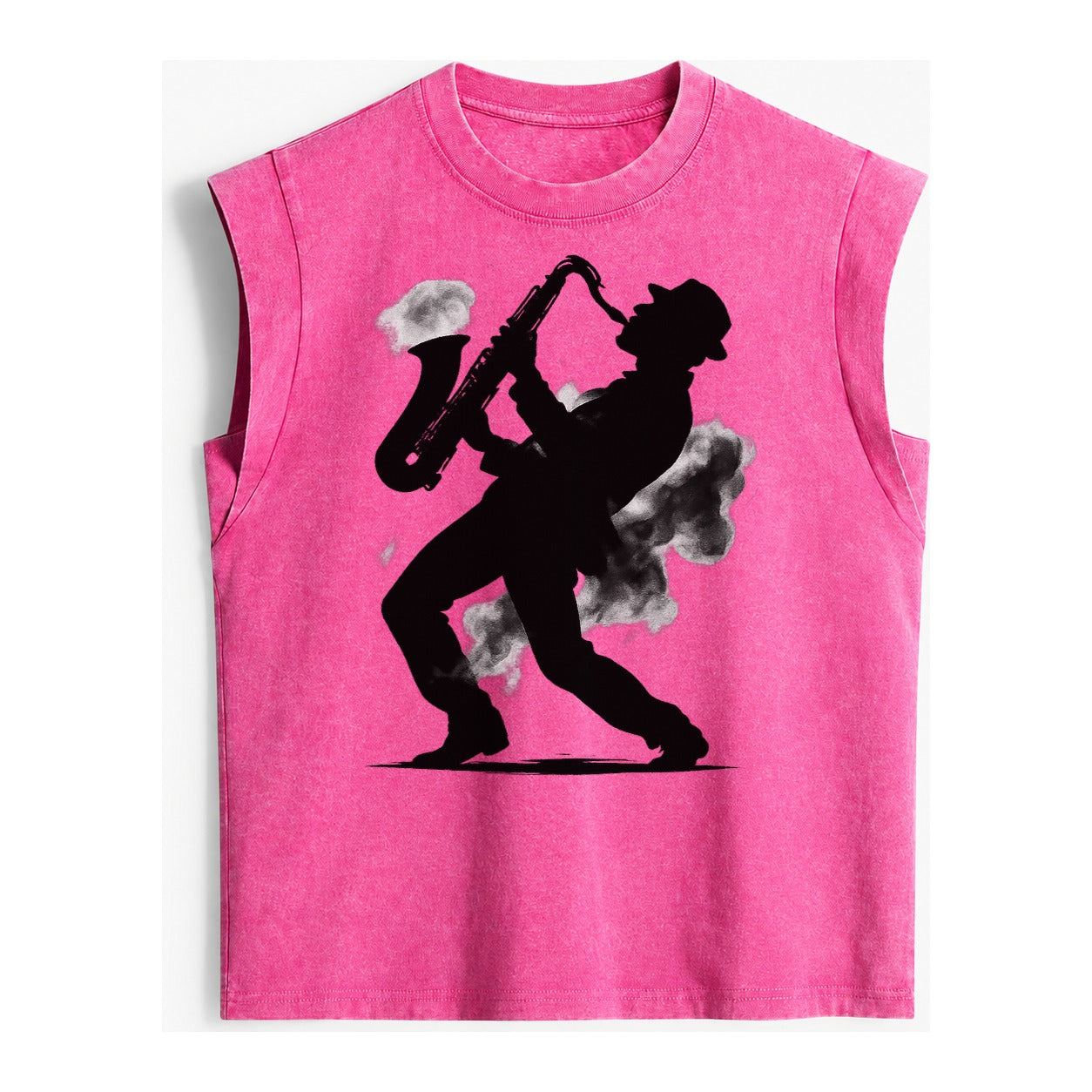Saxophonist Playing Jazz In Smoky Room Vintage Washed Tank – pink