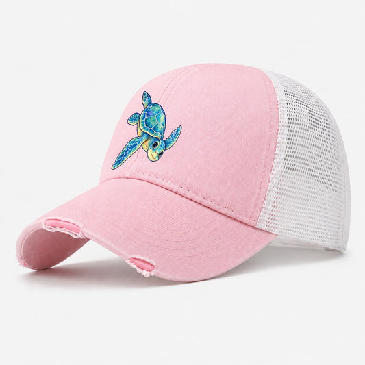 Sea Turtle Downward Glide Sea Sprite Washed Trucker Hat – Light Pink
