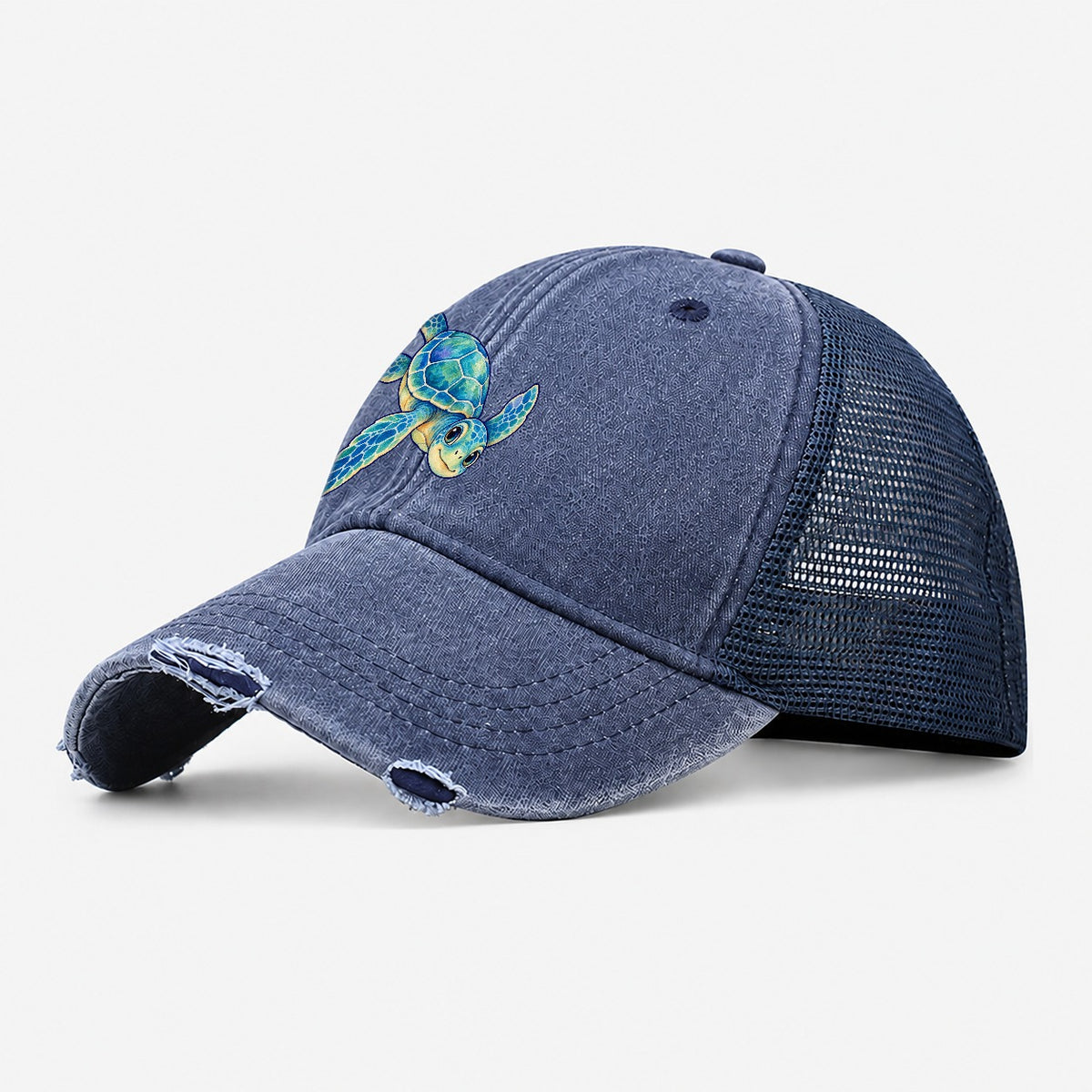 Sea Turtle Downward Glide Sea Sprite Washed Trucker Hat – Navy