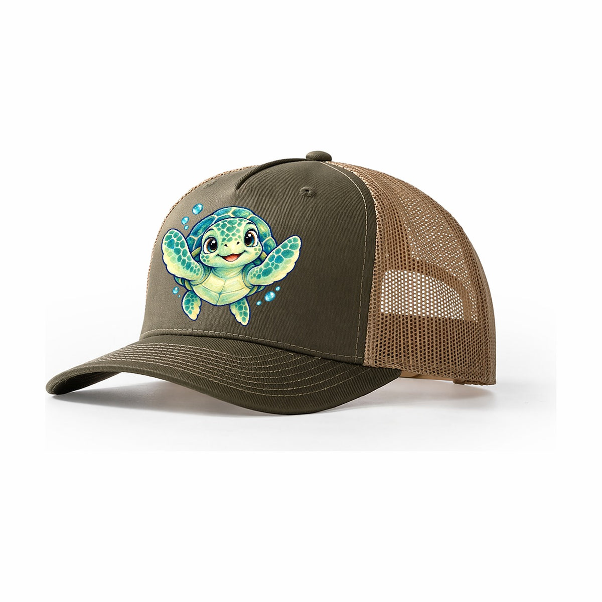 Sea Turtle Front Paddle Sea Sprite Trucker Hat – Olive Khaki