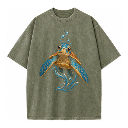 Sea Turtle Serenity Vintage T-shirt – Army Green
