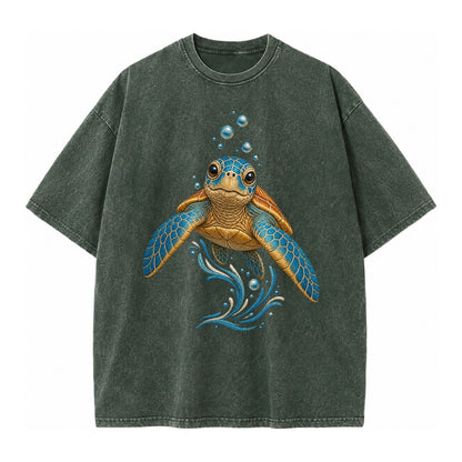 Sea Turtle Serenity Vintage T-shirt – Forest Mist(Green)