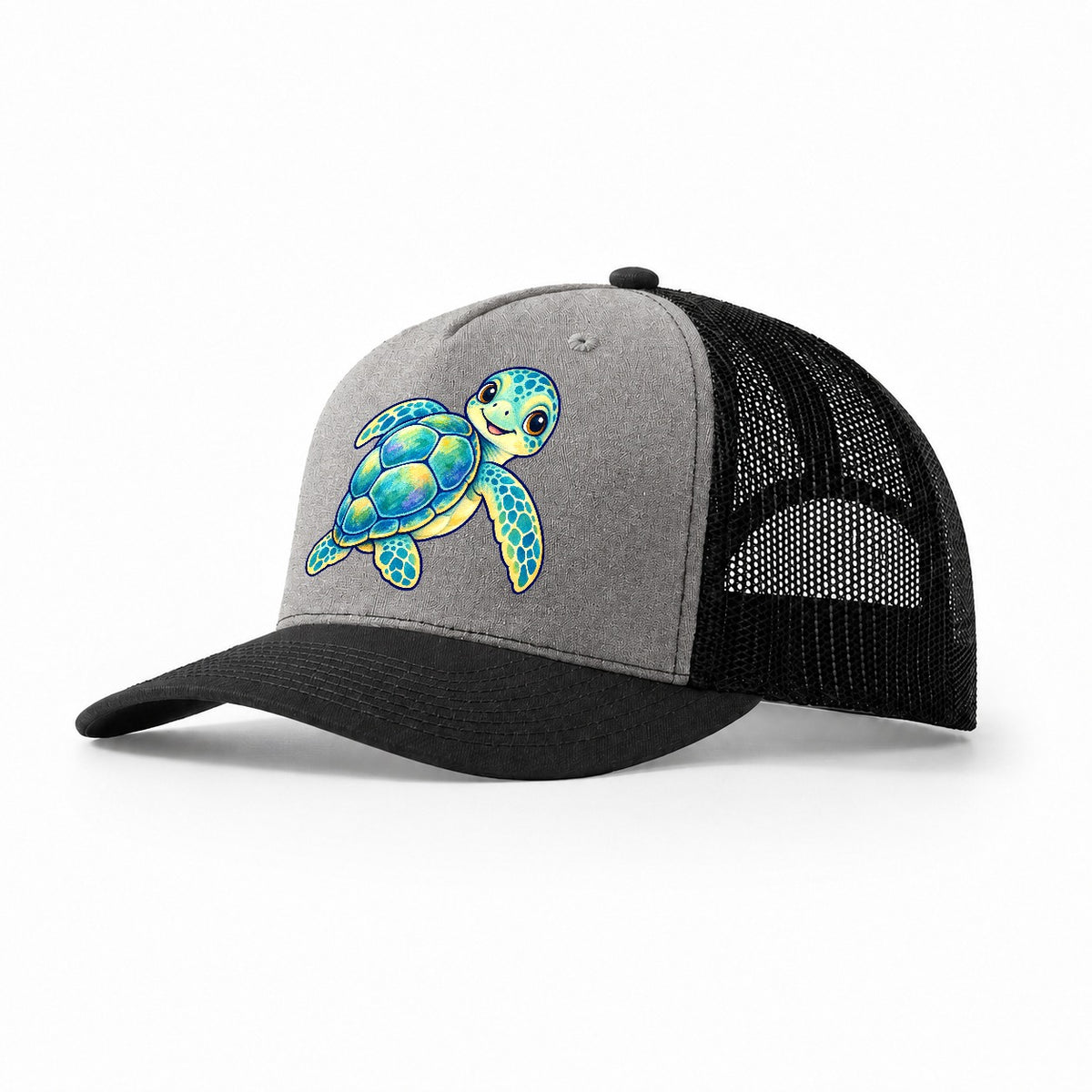 Sea Turtle Shell Turn Sea Sprite Trucker Hat – Grey Black