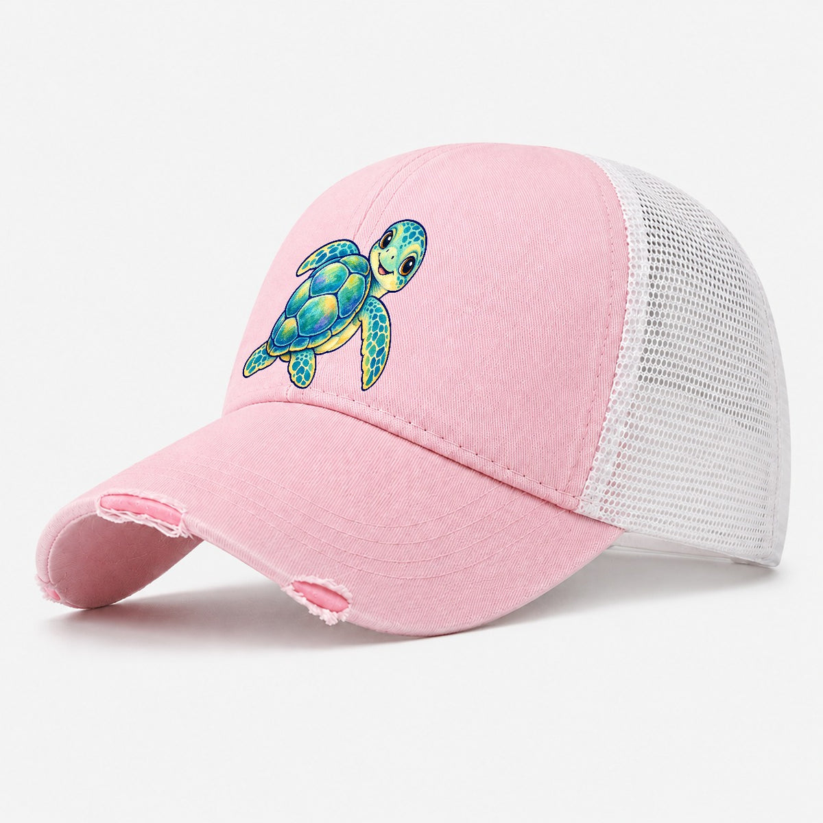 Sea Turtle Shell Turn Sea Sprite Washed Trucker Hat – Light Pink