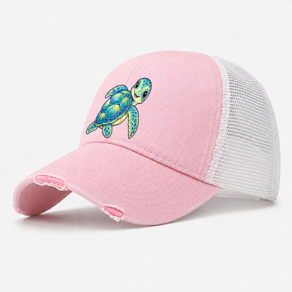 Sea Turtle Shell Turn Sea Sprite Washed Trucker Hat – Light Pink