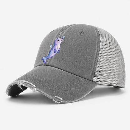 Seal Bubble Snoot Sea Sprite Washed Trucker Hat – Grey