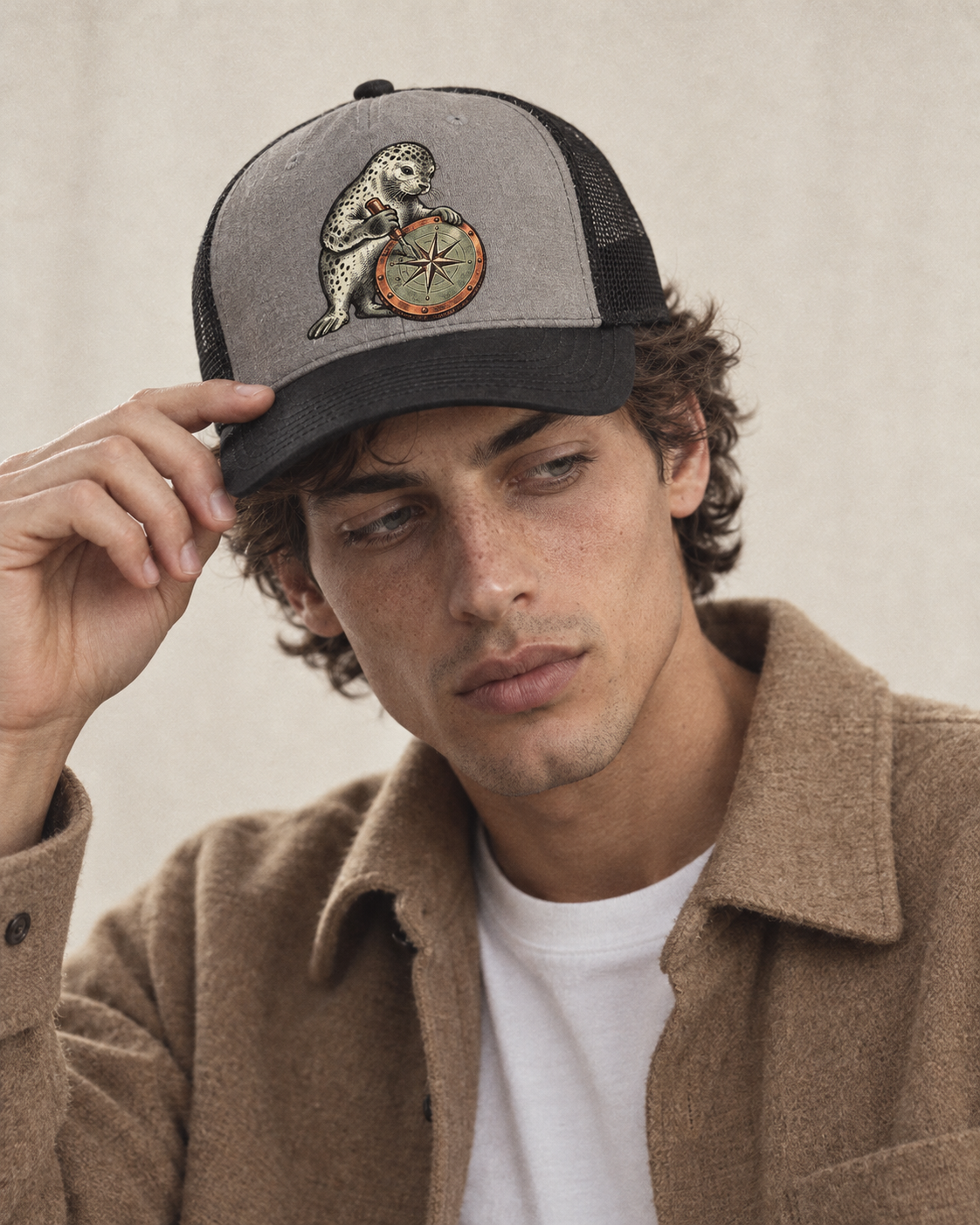 Model wearing the cap