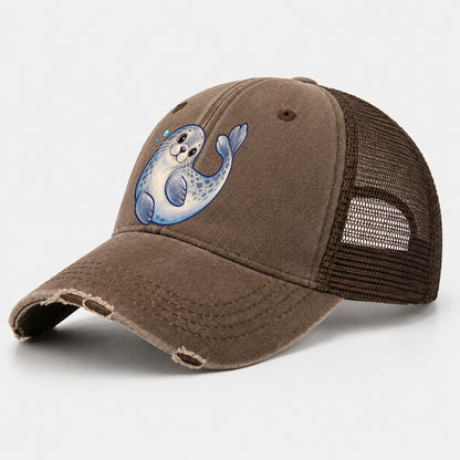 Seal Side Roll Sea Sprite Washed Trucker Hat – Coffee