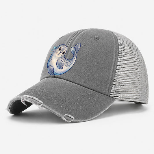 Seal Side Roll Sea Sprite Washed Trucker Hat – Grey