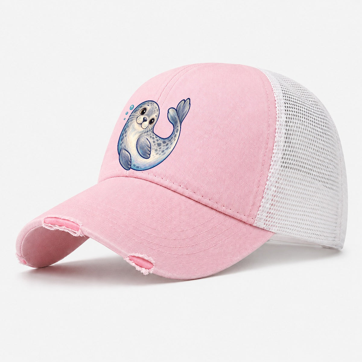 Seal Side Roll Sea Sprite Washed Trucker Hat – Light Pink