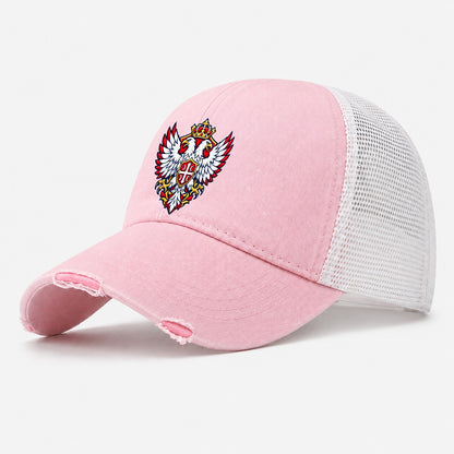 Serbia Minimal Emblem Country Logos Washed Trucker Hat – Light Pink