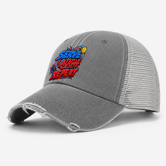 Serve Laugh Repeat Pickleball Life Washed Trucker Hat – Grey