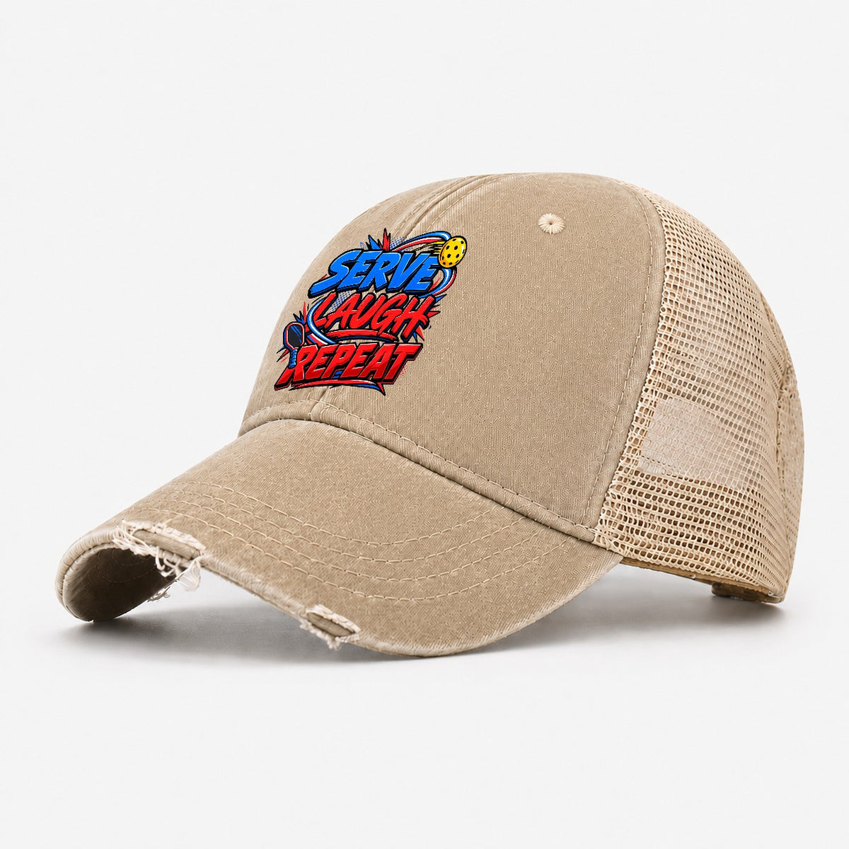 Serve Laugh Repeat Pickleball Life Washed Trucker Hat – Khaki