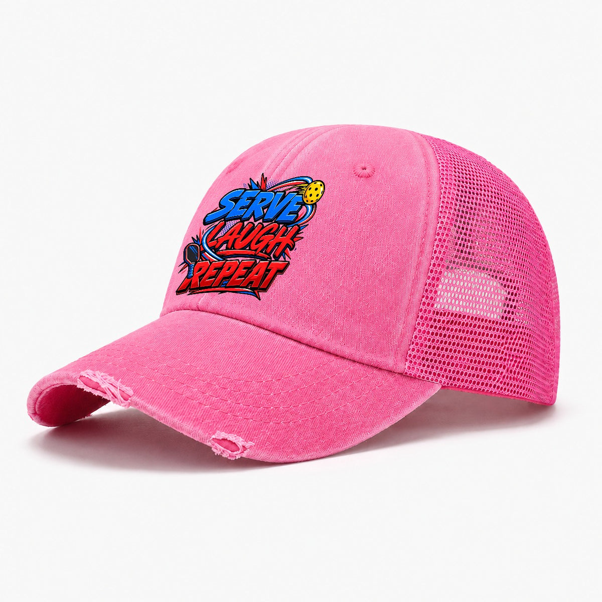 Serve Laugh Repeat Pickleball Life Washed Trucker Hat – Rose