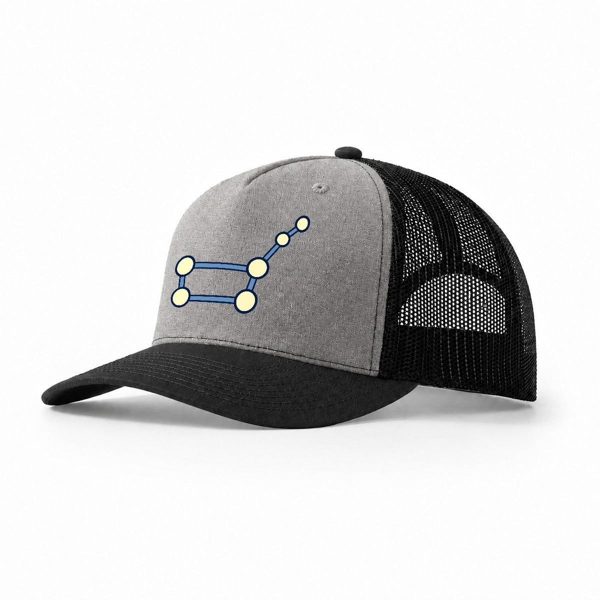 Seven Node Northern Figure Astronomy And Stargazing Trucker Hat – Grey Black