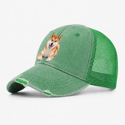 Shiba Inu Lying Down Top Breeds Washed Trucker Hat – Ink Green