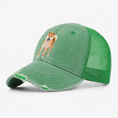 Shiba Inu Standing Top Breeds Washed Trucker Hat – Ink Green