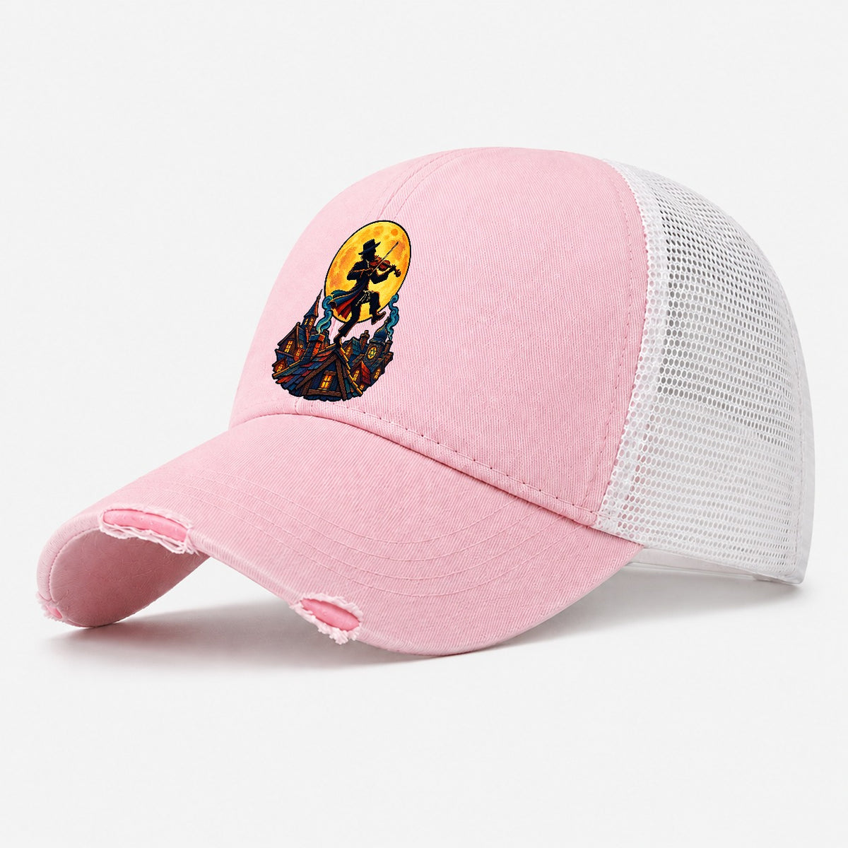 Shtetl Fiddler Roof Judaism Heritage Washed Trucker Hat – Light Pink