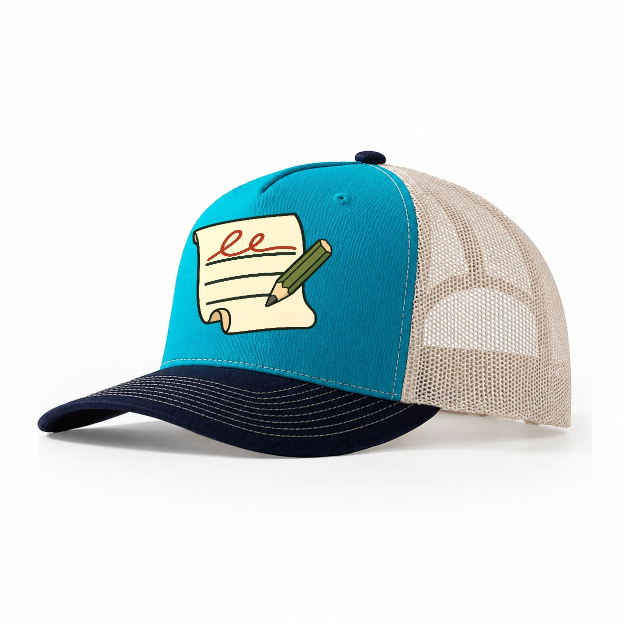 Signature Line And Pencil Geocaching Trucker Hat – Teal Navy