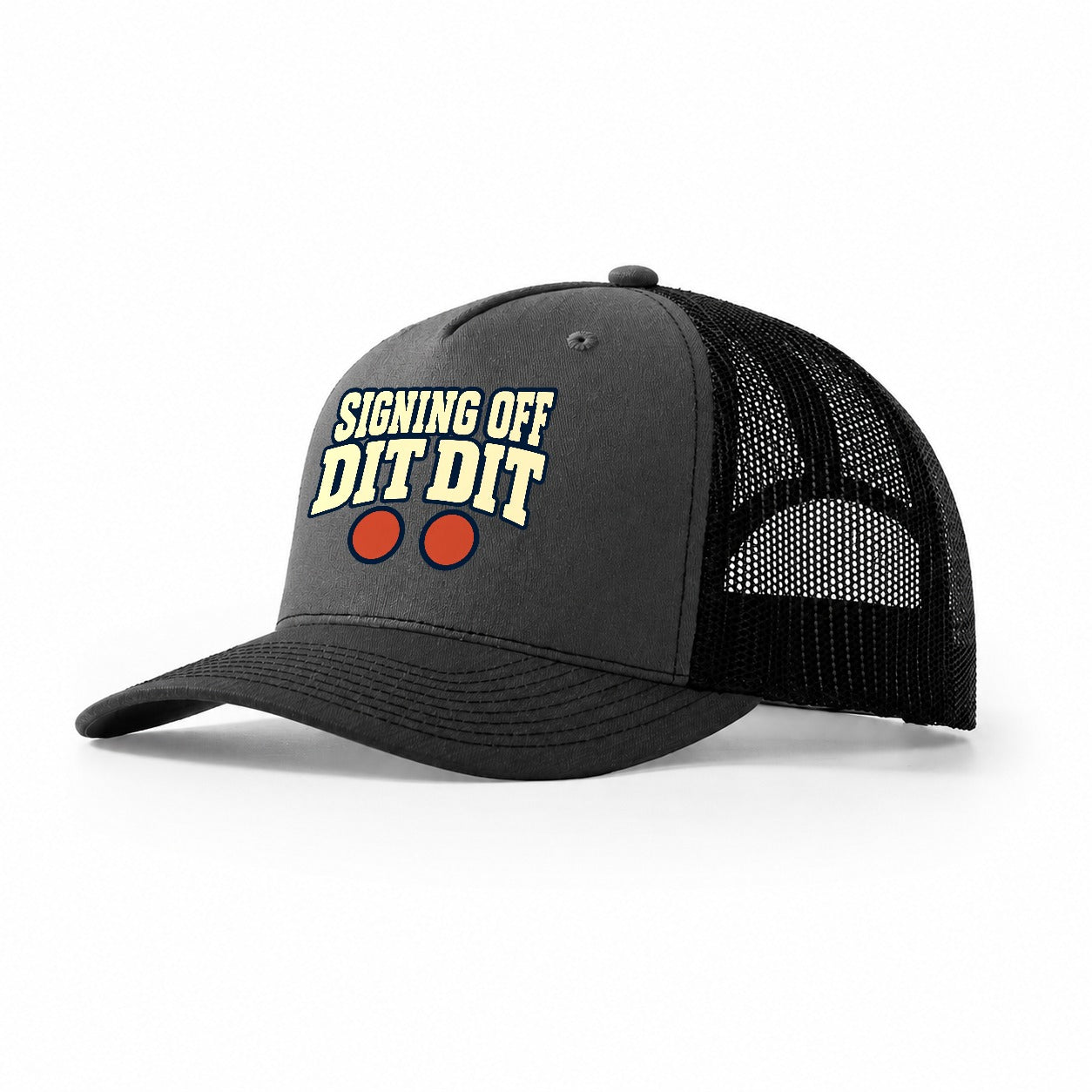 Signing Off Dit Dit Amateur Radio Trucker Hat – Dark Grey Black