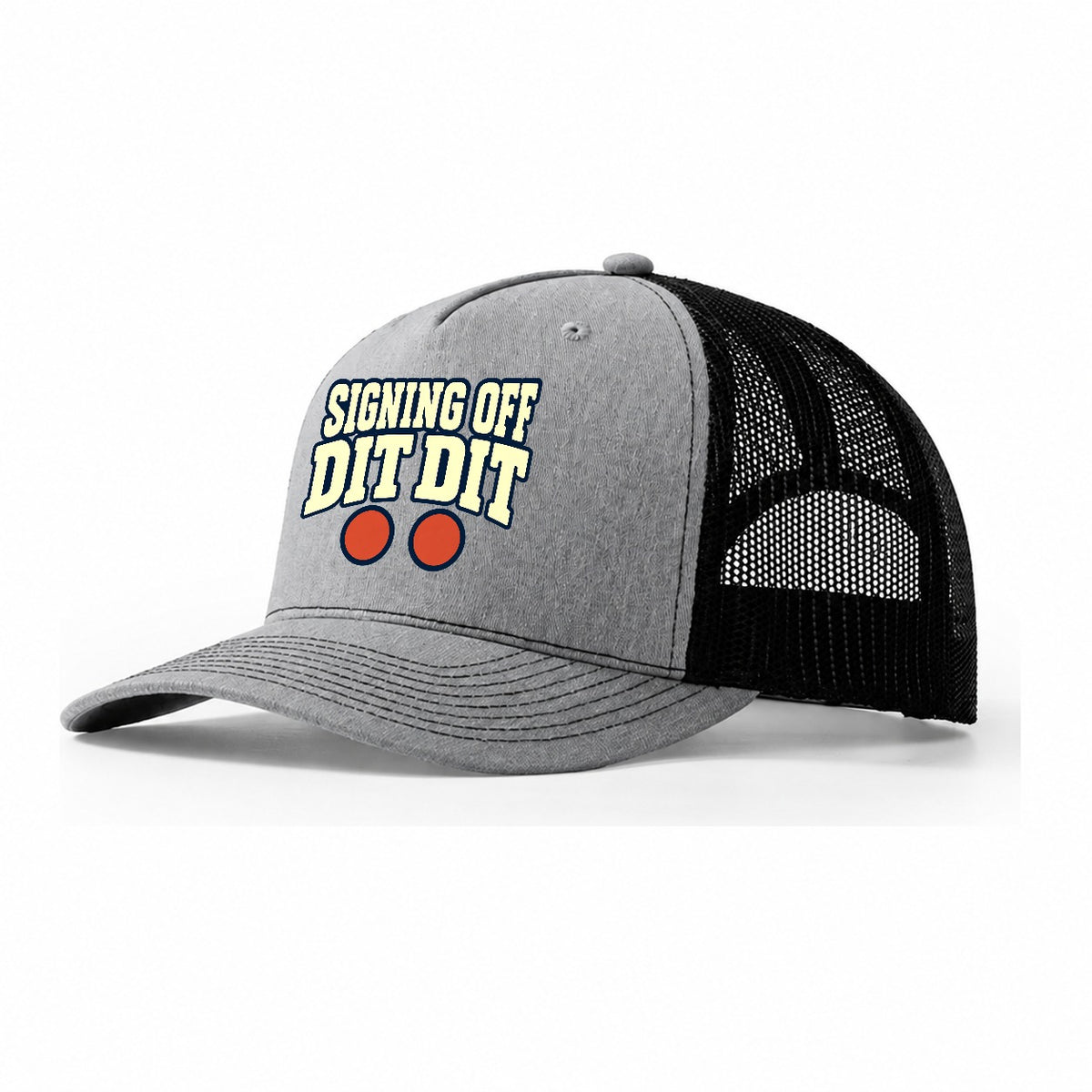 Signing Off Dit Dit Amateur Radio Trucker Hat – Sport Grey Black