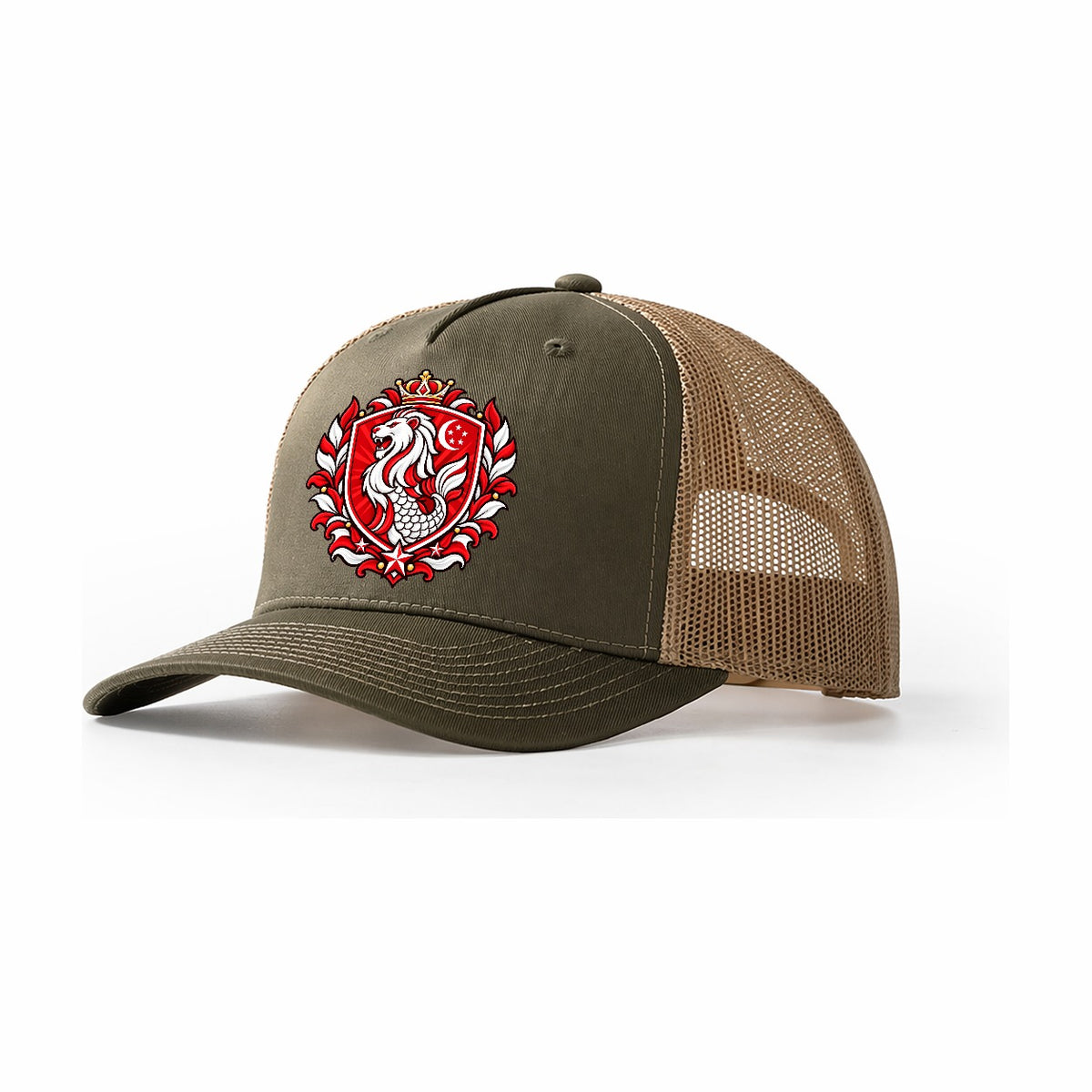 Singapore Heraldic Crest Country Logos Trucker Hat – Olive Khaki