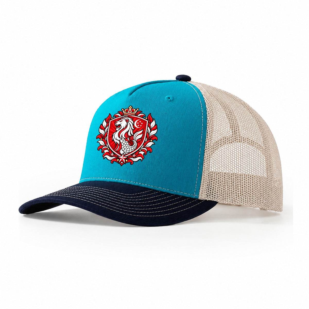 Singapore Heraldic Crest Country Logos Trucker Hat – Teal Navy