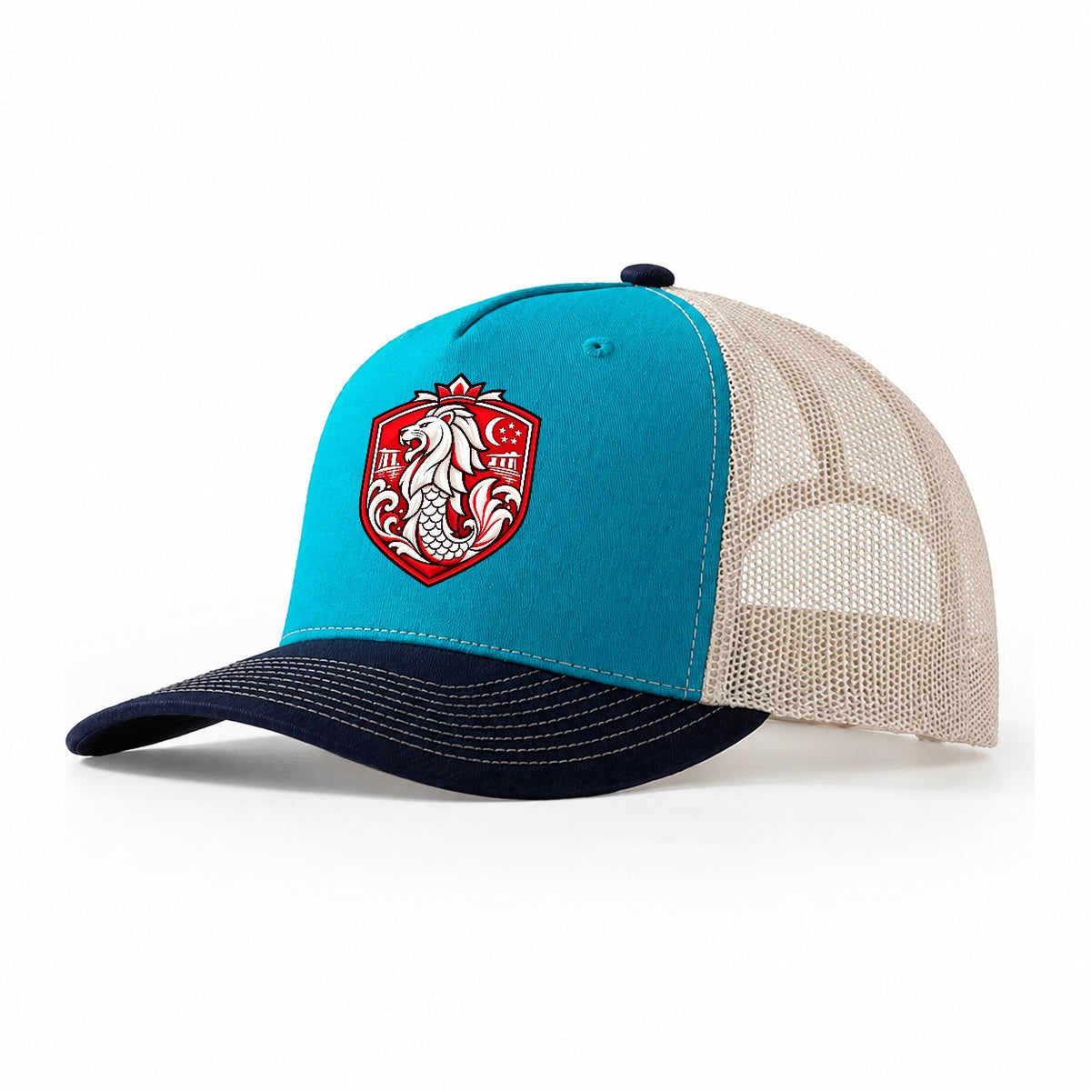 Singapore Minimal Emblem Country Logos Trucker Hat – Teal Navy
