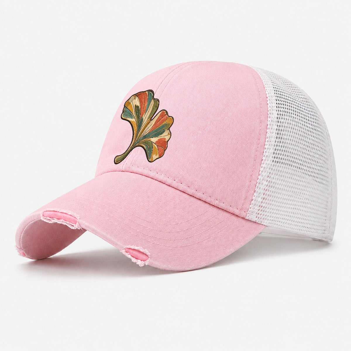 Single Ginkgo Rest Gentle Wild Washed Trucker Hat – Light Pink
