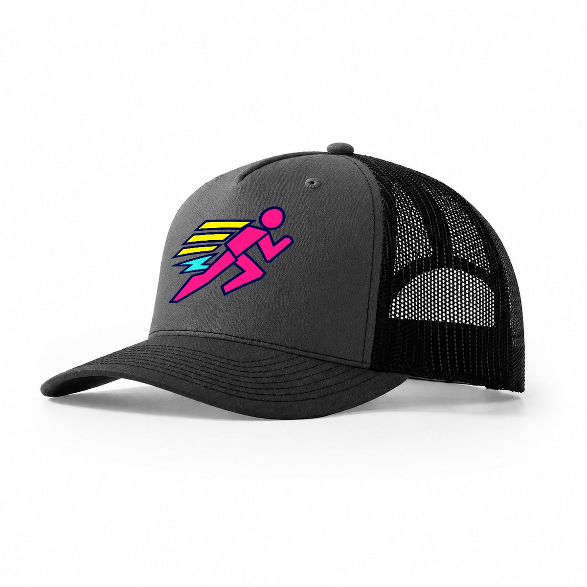 Slab Runner Splash 90S Running Clubs Trucker Hat – Dark Grey Black