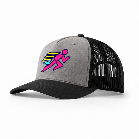 Slab Runner Splash 90S Running Clubs Trucker Hat – Grey Black